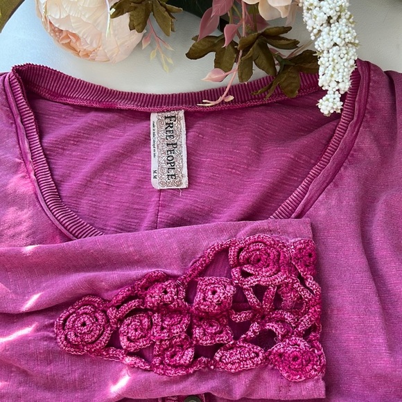 Free People Pink Long Sleeve Tunic with Crocheted Sleeve Cuff - Picture 6 of 7
